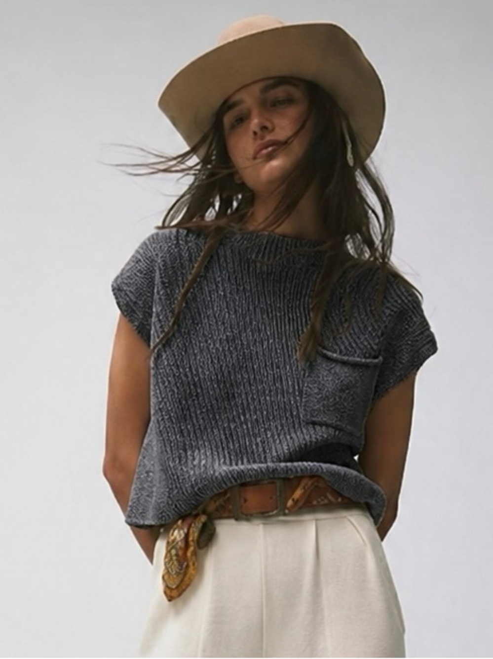 Free People Beach Freya Sweater Top Black Charcoal Gray Cotton Size Medium